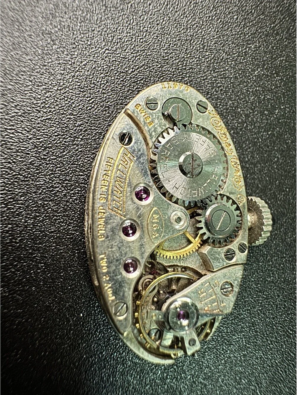 Vintage Hallmark Watch Co 15 Jewels M6A Oval Watch Movement Blue Cabochon Crown